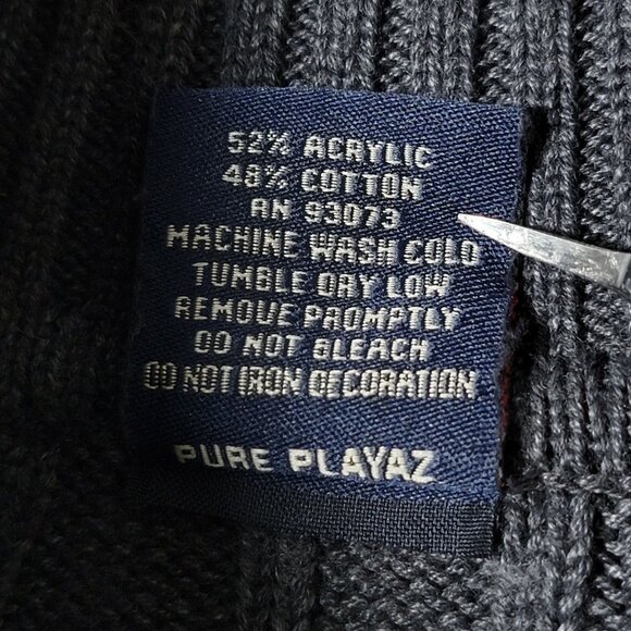 VTG Pure Playaz Mens Gray Y2K Hip Hop Spellout Cable Knit Turtleneck Sweater L - Picture 9 of 9